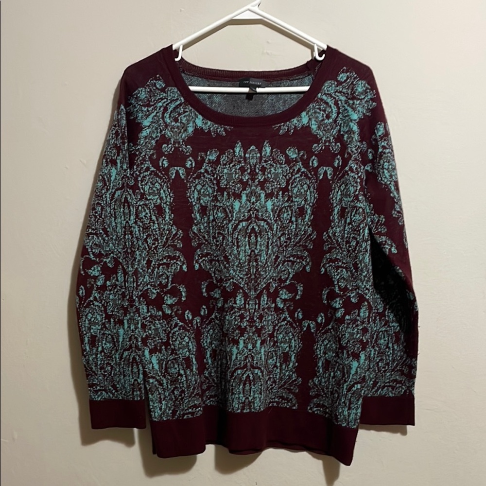 The Limited Burgundy and Teal Crew Neck Sweater. Size L.